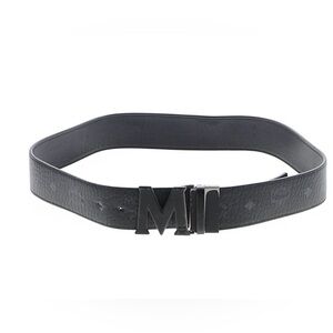 MCM Black Monogram Leather Belt with Matte M Buckle SIZE XS
